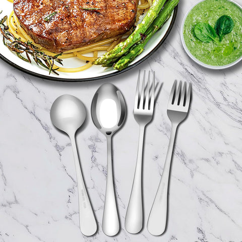 Image of 36-Piece Fork and Spoon Silverware Set, Food-Grade Stainless Steel Fork and Spoon Silverware for Camping, Kitchen, Restaurant, BBQ, Mirror Polished, Dishwasher Safe