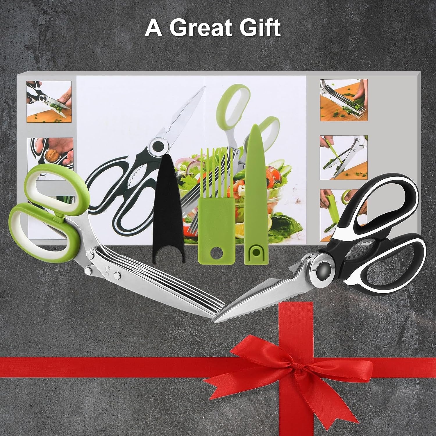 Kitchen Scissors Set, Heavy Duty Kitchen Scissors Stainless Steel, Sharp Kitchen Shears & Herb Scissors with Cover for Food Meat Cutting - 2 Pack