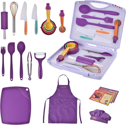 Image of Kids Cooking Sets Real 43 Piece Baking Set with Organizer Carrying Case, Kids Cooking Utensils - Kid Safe Knife & Cooking Tools - Real Accessories & Utensils for the Curious Child