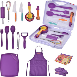 Kids Cooking Sets Real 43 Piece Baking Set with Organizer Carrying Case, Kids Cooking Utensils - Kid Safe Knife & Cooking Tools - Real Accessories & Utensils for the Curious Child