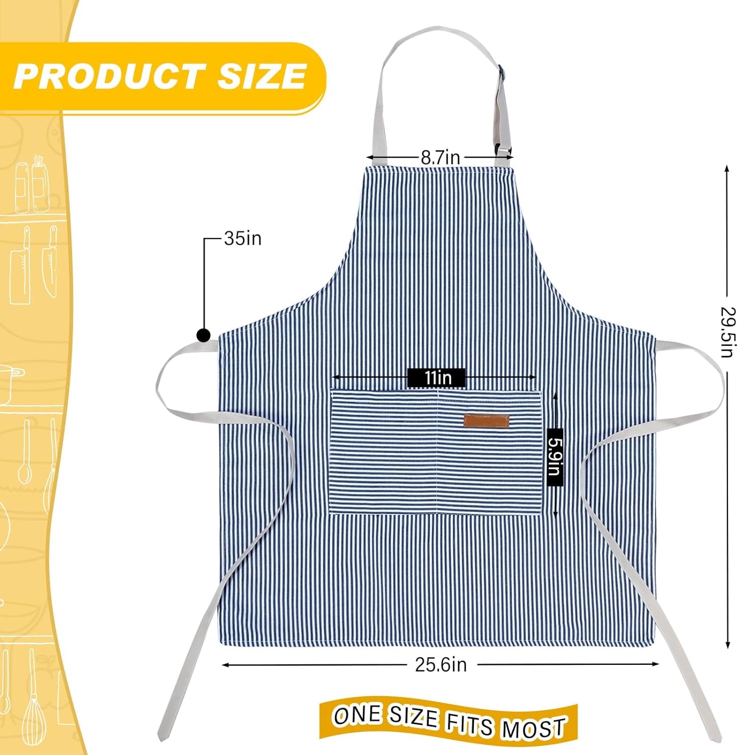 Cooking Apron with Pockets Waterproof Baking Apron Soft Chef Kitchen Aprons Cotton Polyester Blend Adjustable Bib Aprons for Women Men, Crafting BBQ, Black, Blue, Pink, Grey Stripes(4 Pcs)