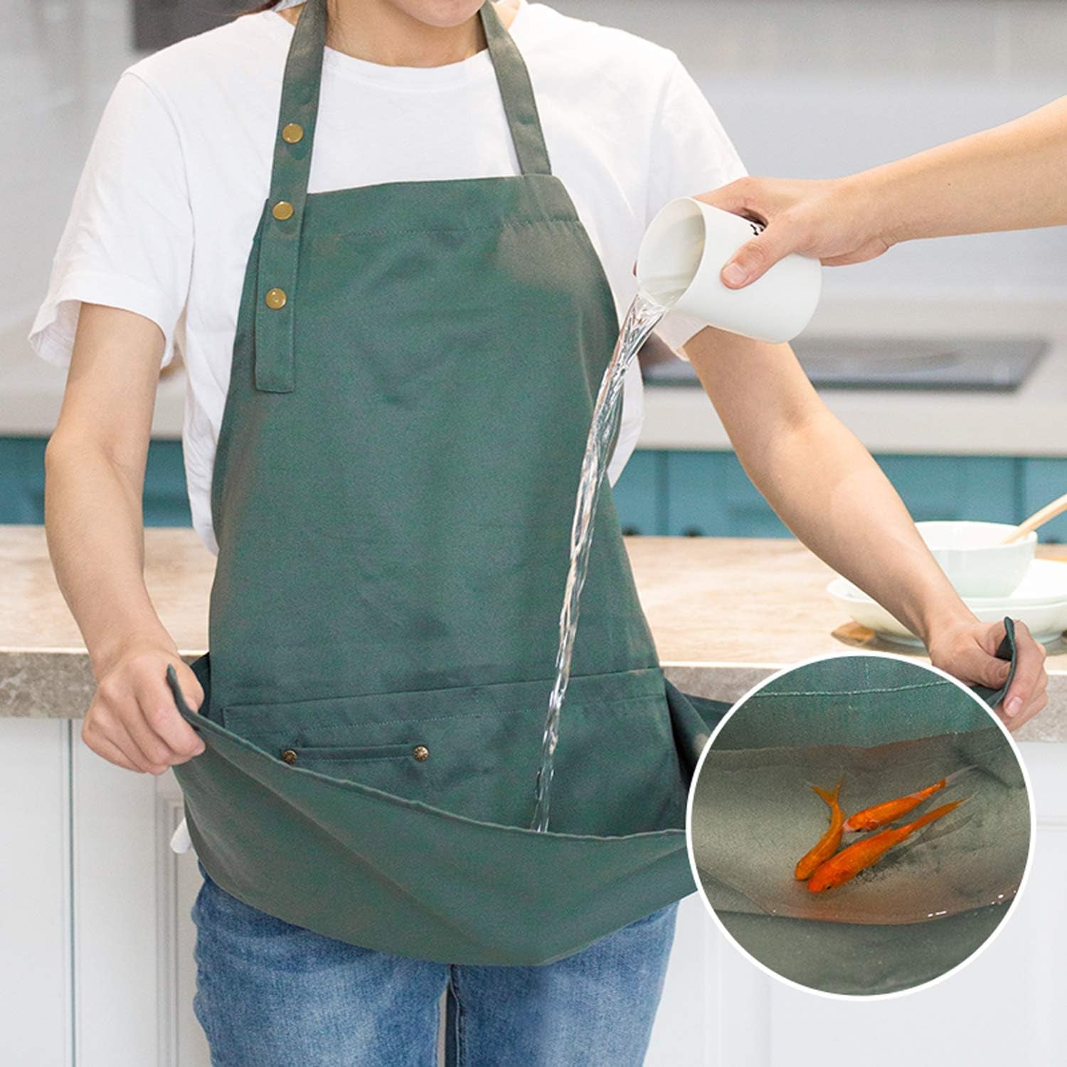 Art Aprons for Painting Pottery Ceramics, Mens Women Kitchen Cooking Aprons Waterproof Green