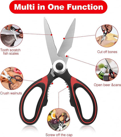 Image of Heavy Duty Kitchen Shears with Protective Sheath Kitchen Meat Scissors, Dishwasher Safe Cooking Scissors, for Chicken, Poultry, Fish, Herbs, Black+Red