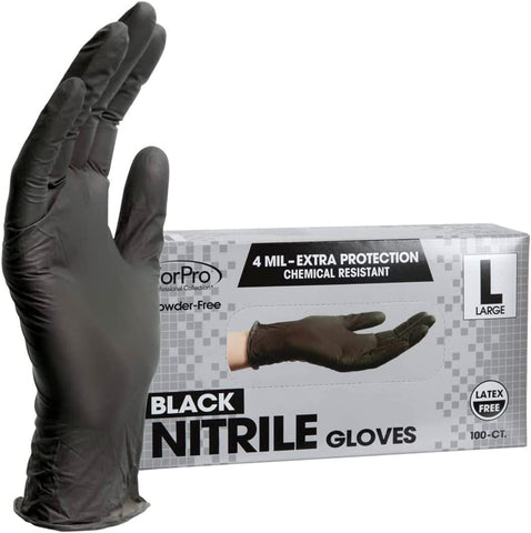 Image of Forpro Disposable Nitrile Gloves, Chemical Resistant, Powder-Free, Latex-Free, Non-Sterile, Food Safe, 4 Mil, Black, Large, 100-Count