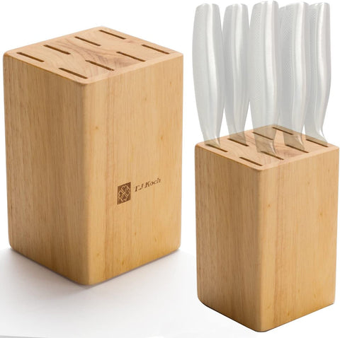 Image of Knife Block for Steak Knives 5 Inch Utility Knives 8 Piece Slot Organizer Durable 100% Natural Wood Holder Storage in Drawer Cabinet Kitchen Centerpiece