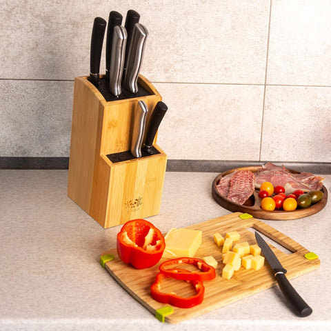 Image of Bamboo Universal Knife Block | Extra Large Capacity for up to 20 Knives of Multiple Sizes | Modern Knife Storage