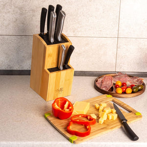 Bamboo Universal Knife Block | Extra Large Capacity for up to 20 Knives of Multiple Sizes | Modern Knife Storage