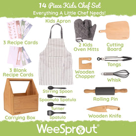 Little Chef Kids Cooking & Baking Set, 14 Piece Cooking Set with Real Kitchen Tools & Kids Apron, Baking Gift for Girls, Boys & Junior Chefs, Food Grade Materials, Choice of Colors