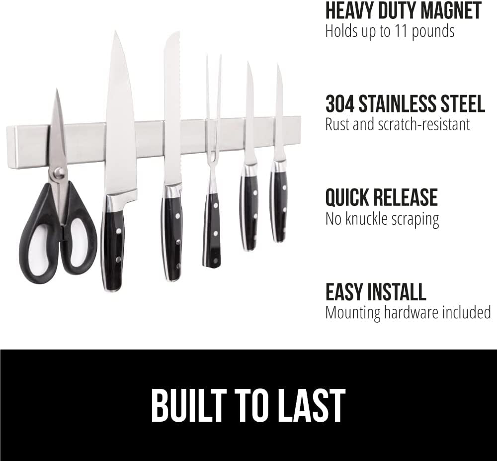 The Original  Stainless Steel Magnetic Knife Holder, 18 Inch, Heavy Duty Magnet Strip for Knives, Wall or Refrigerator Mounted Bar, Easy Install Rack, Securely Store and Organize Kitchen