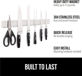 The Original  Stainless Steel Magnetic Knife Holder, 18 Inch, Heavy Duty Magnet Strip for Knives, Wall or Refrigerator Mounted Bar, Easy Install Rack, Securely Store and Organize Kitchen