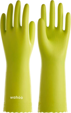 Image of LANON Wahoo Skin-Friendly Cleaning Gloves, Dishwashing Kitchen Gloves with Cotton Flocked Liner, Reusable, Non-Slip, Bud Tender, Medium