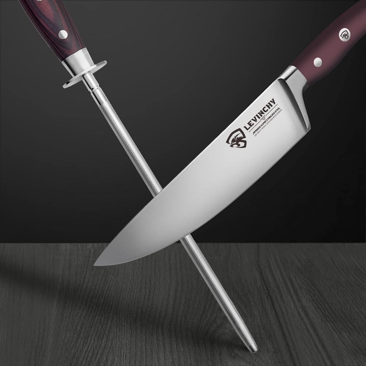 10 Inch Honing Steel with Pakkawood Handle, Knife Sharpener Rod, Professional Knife Sharpening Steel