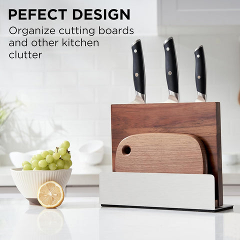 Image of Double Sided Magnetic Knife Block Kitchen Knife Holder Rack with Strong Magnets Acacia Wood Knife with Cutting Board Storage Stand