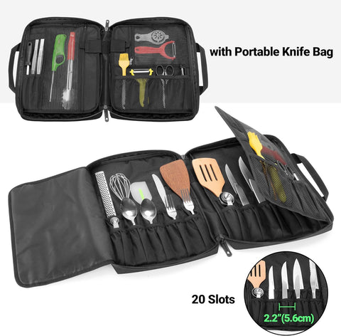 Image of Large Chef Backpack & Knife Bag, Knife Backpack and Chef Bag with Lock Hole, Knife Carrier Chef Utensil Case with Multiple Pockets & Slots for Kitchenware, Patent Design (Knife Not Included)