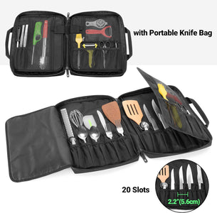 Large Chef Backpack & Knife Bag, Knife Backpack and Chef Bag with Lock Hole, Knife Carrier Chef Utensil Case with Multiple Pockets & Slots for Kitchenware, Patent Design (Knife Not Included)