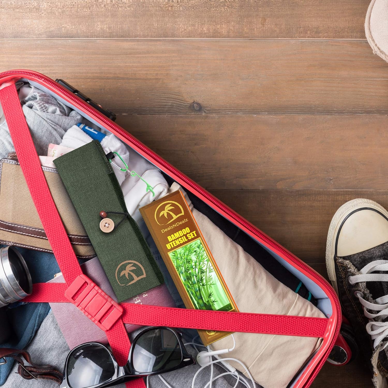 9-Piece Bamboo Utensil Set – Reusable Cutlery Travel Set – Portable Bamboo Flatware for Kids & Adults – Bamboo Fork, Knife, Spoon, Chopsticks – Comes in a Well-Designed Washable Case