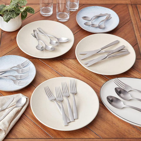 Image of Everdine 45 Piece Everyday Flatware, Service for 8, 18/0 Stainless Steel, Silverware Set, Dishwasher Safe, Silver