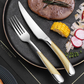 Golden Michelangelo Silverware Set for 6, Elegant 18/10 Stainless Steel Flatware Set, Heavy Cutlery Sets for 6 People, Dishwasher Safe Luxury (24Pcs, Golden) Christmas