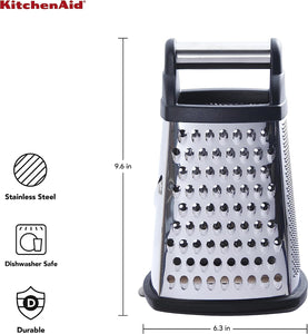 Classic 15 Piece Knife Block Set with Built in Knife Sharpener, High Carbon Japanese Stainless Steel Kit & Gourmet 4-Sided Stainless Steel Box Grater with Detachable Storage