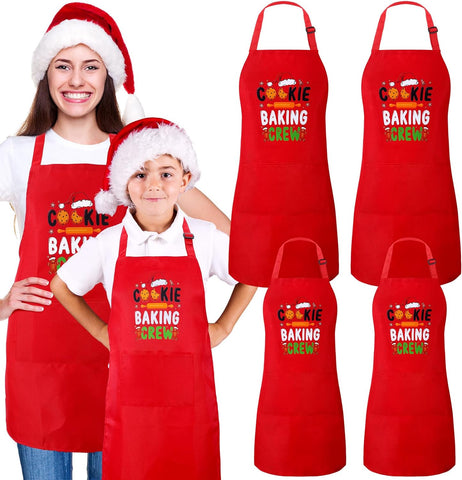 4 Pack Christmas Matching Aprons Christmas Baking Crew Kitchen Apron for Family Cooking Baking