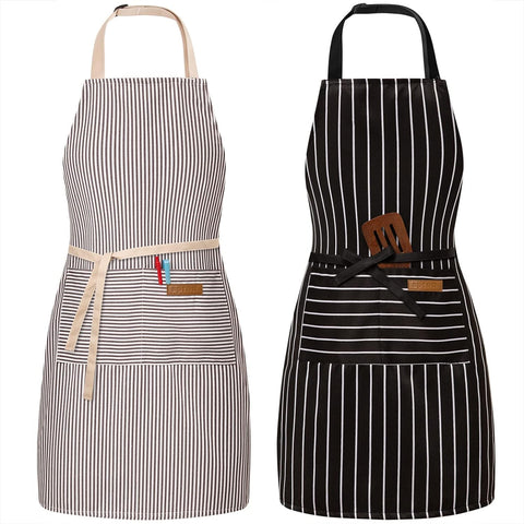 Image of 2 Pack Adjustable Bib Apron with 2 Pockets Chef Cooking Kitchen Restaurant Aprons for Women Men