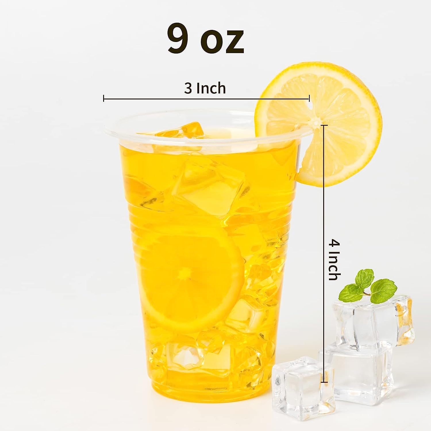 Plastic Cups 9 Oz - 500 Pack, Disposable Clear Plastic Cups, Cold Party Drinking Cups, Transparent Plastic Cups Bulk for Ice Cream, Disposable Cups for Wedding,Christmas Party