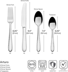 Arturo 18/10 16 Piece Stainless Steel Flatware Set, Service for 4