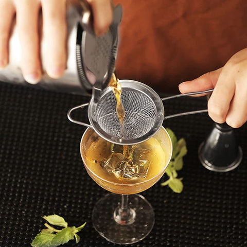 Image of Fine Mesh Sieve Strainer Stainless Steel Cocktail Strainer Food Strainers Tea Strainer Coffee Strainer with Long Handle for Double Straining Utensil 3.3 Inch