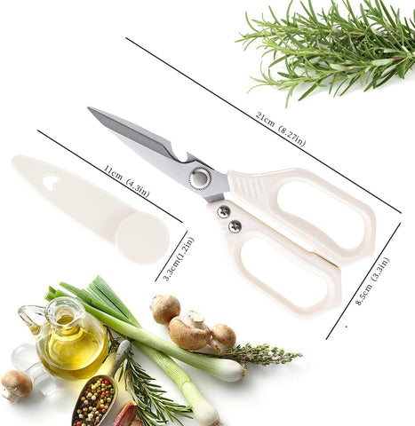 Image of Kitchen Scissors,  All Purpose Kitchen Shears with Protective Sheath, Heavy Duty Stainless Steel Cooking Shears for Chicken/Herb/Poultry/Fish/Meat (Dishwasher Safe, One Size, White)