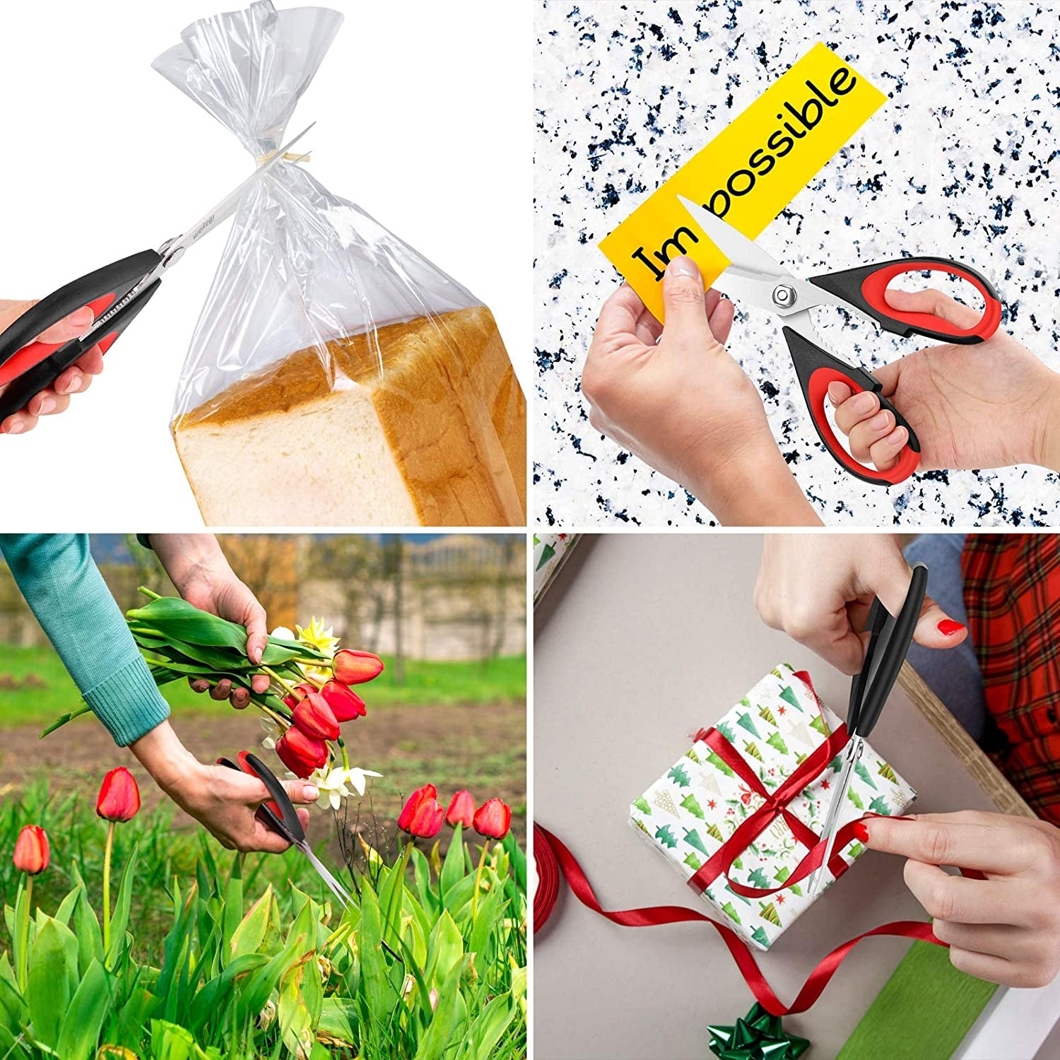 Kitchen Shears,  Kitchen Scissors All Purpose Heavy Duty Meat Scissors Poultry Shears, Dishwasher Safe Food Cooking Scissors Stainless Steel Utility Scissors, 2-Pack (Black Red, Black Gray)