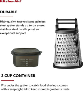 Classic 15 Piece Knife Block Set with Built in Knife Sharpener, High Carbon Japanese Stainless Steel Kit & Gourmet 4-Sided Stainless Steel Box Grater with Detachable Storage