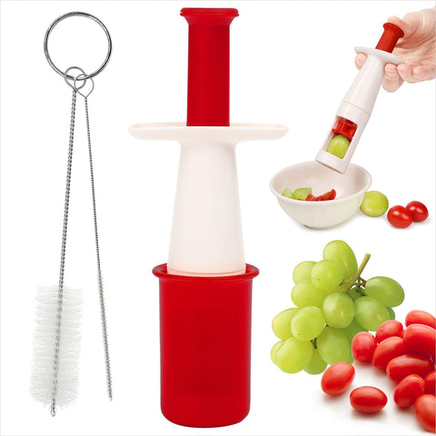 Image of Grape Cutter for Kids - Cuts Small Grapes, Tomatoes, Pitted Olives into 4 Pieces for Vegetable Fruit Salad. Easy to Clean with 2 Cleaning Brushes. Essential Kitchen Accessory