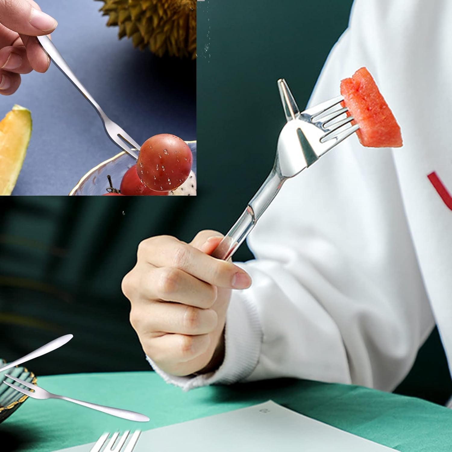 2 Packs 2-In-1 Watermelon Slicer Cutter & 4 Pieces Stainless Steel Fruit Fork, Watermelon Fork Slicer Artifact, Summer Watermelon Cutting Tool for Family Parties Camping