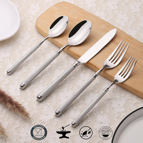 Image of 20Pcs 18/10 Stainless Steel Silver Forged Manual Polishing Flatware Set with Luxury Domess Handle Dishwasher Safe Home Hotel Restaurant Use Wedding Housewarming Gift