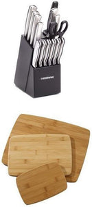 15-Piece Stamped Stainless-Steel Cutlery Set and Classic 3-Piece Bamboo Cutting Board Set Bundle