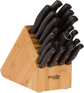 20 Slot Universal Knife Block:  Large Bamboo Wood Knife Block without Knives - Countertop Butcher Block Knife Holder and Organizer with Wide Slots for Easy Kitchen Knife Storage