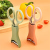 2Pcs Kitchen Scissors and Peeler Set, 3 in 1 Standable Stainless Steel Household Scissors Food Scissors Kitchen Scissors and Melon Planer (1*Green+1*Pink)