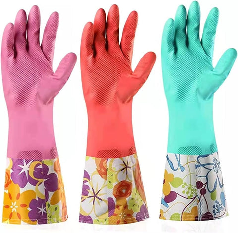 Image of Dishwashing Rubber Gloves,  Non-Slip Household Laundry Kitchen Cleaning Gloves, Reusable PU Waterproof Latex Gloves