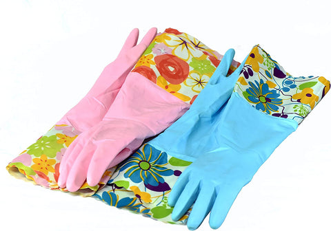 Image of Household Gloves Latex Free Cleaning Gloves with Soft Lining Long Cuff 15" & Grip (2 Pair), Small