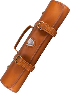 - Large Chef Knife Roll Bag - Brazilian Leather - California Brown - Vagabond Series - 16 Slots - Interior and Rear Zippered Pockets - Blade Travel Storage/Case