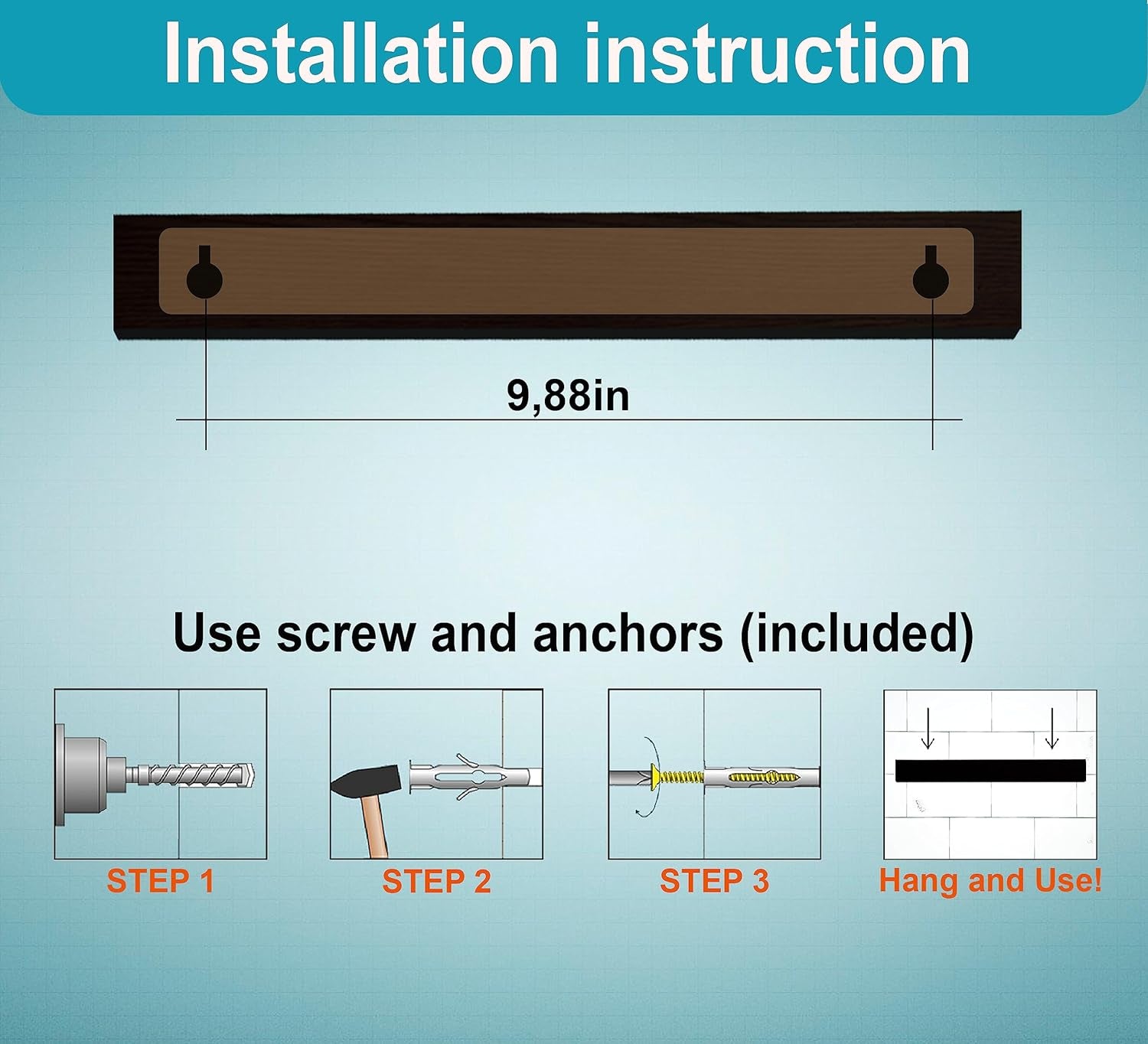 12 Inch Black Knife Magnetic Strip Use as Magnetic Knife Holder for Wall - Magnetic Knife Strip - Kitchen Magnetic Knife Bar Rack