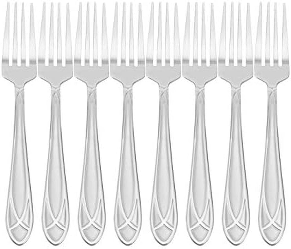 Mirage Frost 45-Piece Stainless Steel Flatware Set with Serving Utensil Set and Metal Storage Caddy, Service for 8