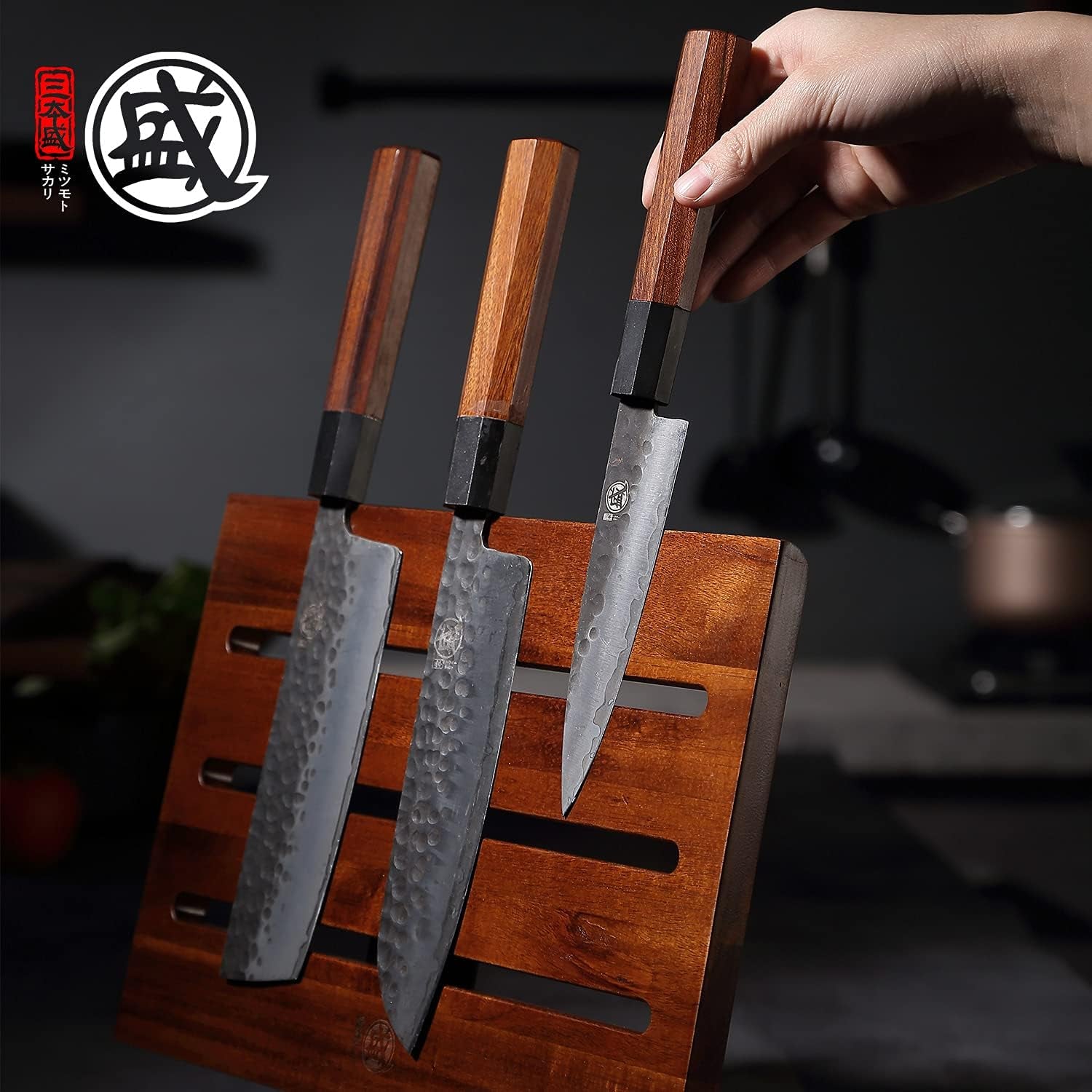 Kitchen Magnetic Knife Block Holder, Japanese Acacia Wood Storage Knife Tool Holder, Enhanced Double-Sided Magnetic Strip Wooden Knife Holder
