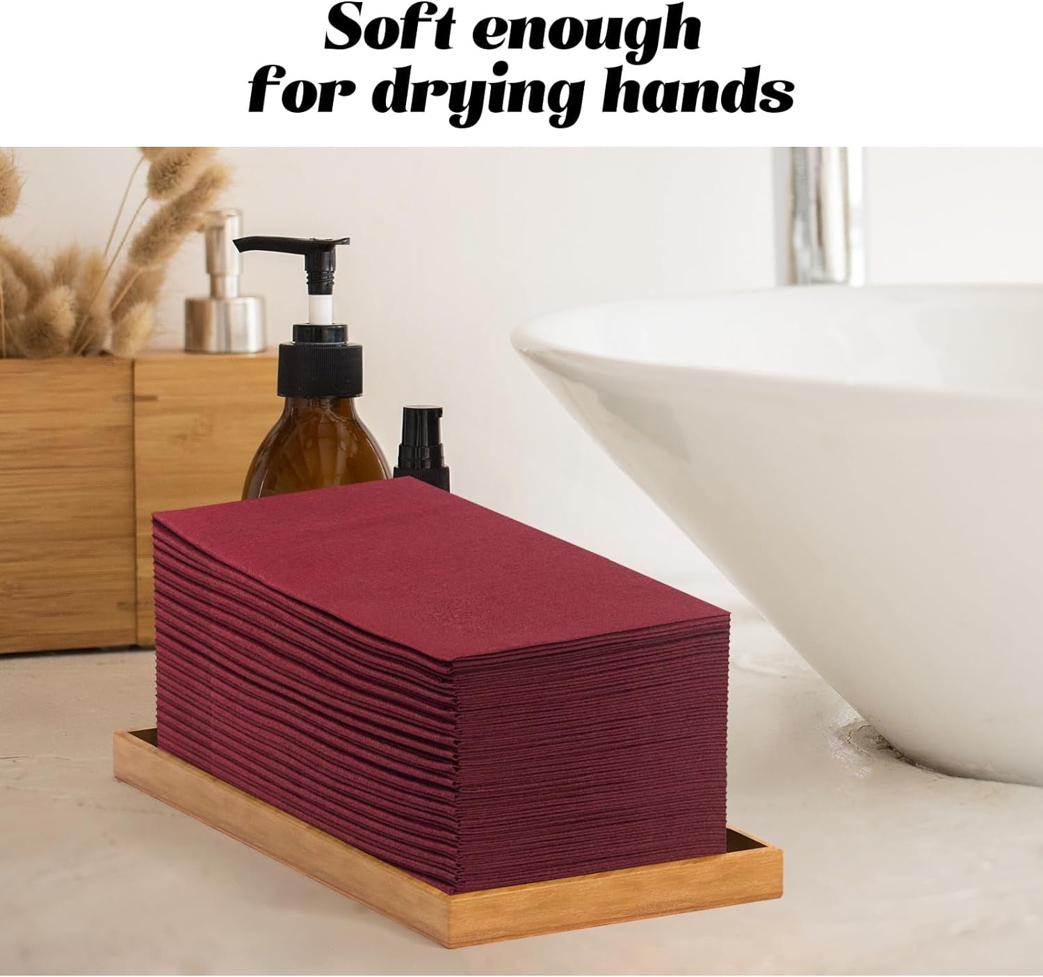 100 Pack Disposbale Burgundy Cloth like Paper Dinner Napkins Folded,Premium Thick Paper Napkins Build in Flatware Pocket,Long Hand Paper Towel for Party Christmas Wedding Bathroom and Events