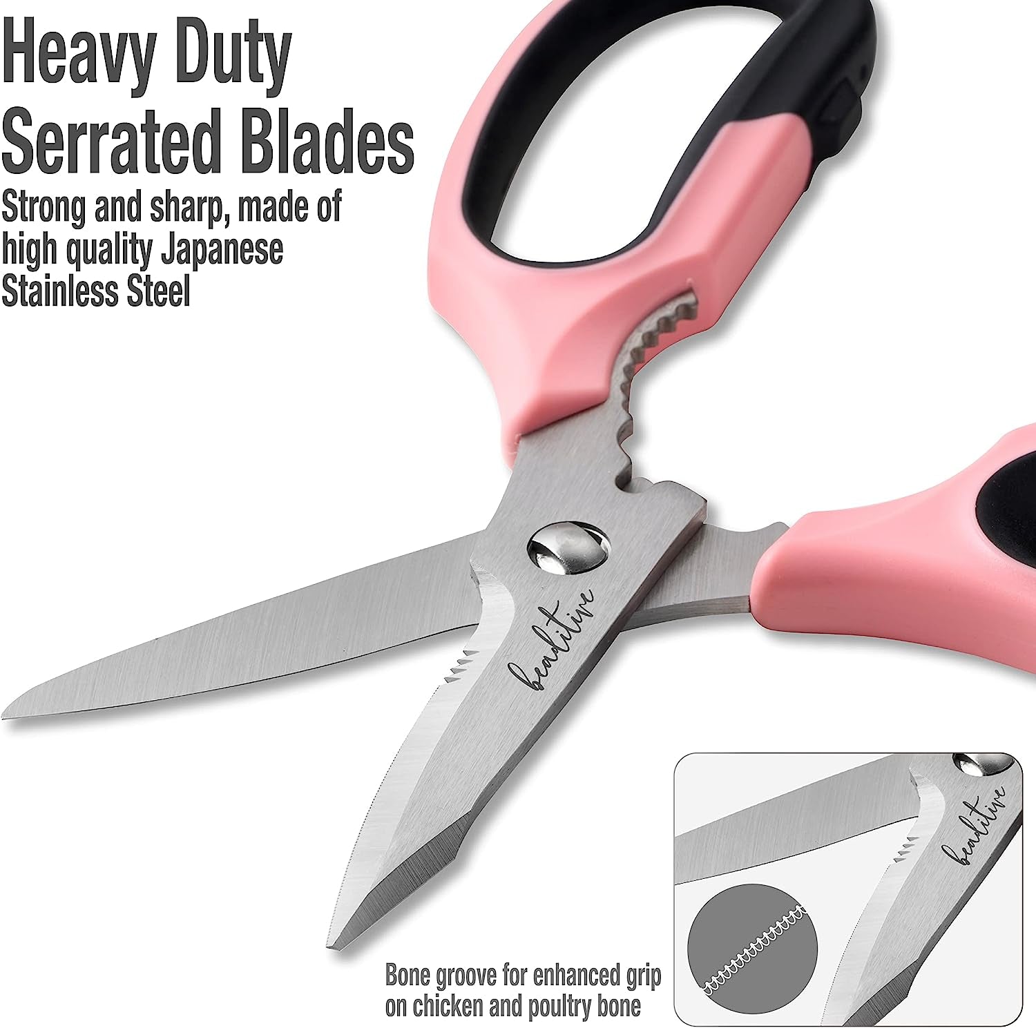 Multi-Purpose 8" Kitchen Shears - Detachable, Serrated Blades, Japanese Stainless Steel - Ergonomic Handle, Protective Cover - Dishwasher Safe