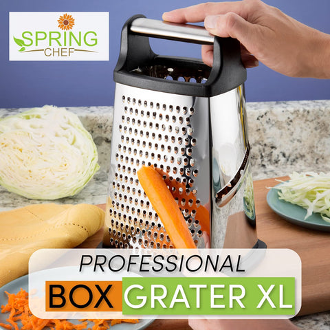 Image of Professional Cheese Grater - Stainless Steel, XL Size, 4 Sides - Perfect Box Grater for Parmesan Cheese, Vegetables, Ginger - Dishwasher Safe - Black