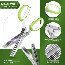 Kitchshears Herb Scissors with 5 Blades and Cover-Premium-Quality Herb Cutter Scissors Stainless-Steel & Easy to Clean- Heavy-Duty Vegetable Scissors for Chopped Salad & Mincing Meat-Bonus Herb Comb