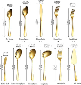Flatware Set 46 Piece, Stainless Steel with Titanium Gold Plated Flatware Set 45 Pieces Add 1 Pie Sever, Golden Flatware Set, Silverware, Cutlery Set Service for 8 (Shiny Gold)