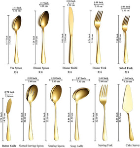 Flatware Set 46 Piece, Stainless Steel with Titanium Gold Plated Flatware Set 45 Pieces Add 1 Pie Sever, Golden Flatware Set, Silverware, Cutlery Set Service for 8 (Shiny Gold)