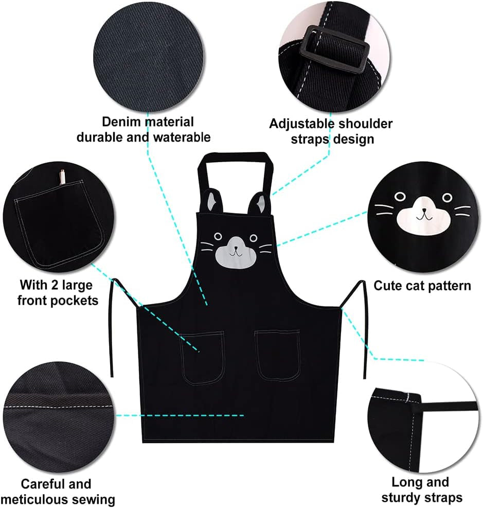 Cute Apron for Women Girl, Aprons with Front Pocket for Cooking Serving Painting Gardening, Gifts for Friends